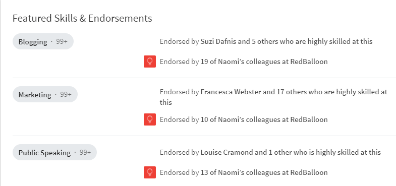 Skills and endorsements on LinkedIn profile