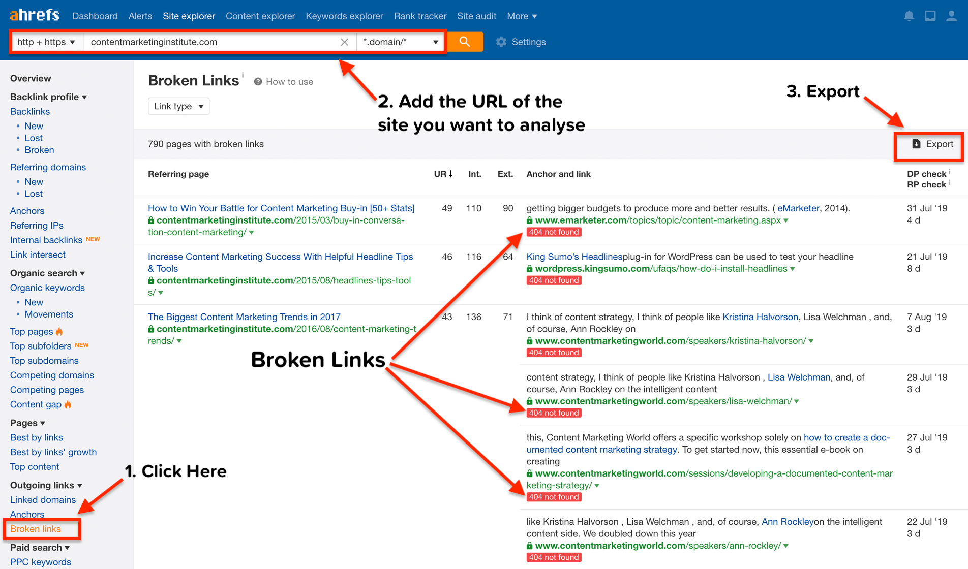 find broken links on Ahrefs