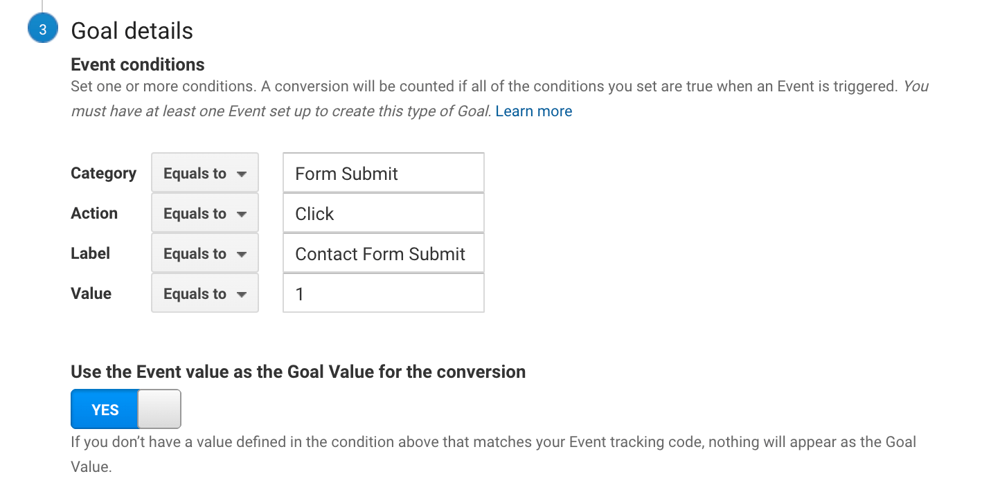 Form Submission Goals in Google analytics