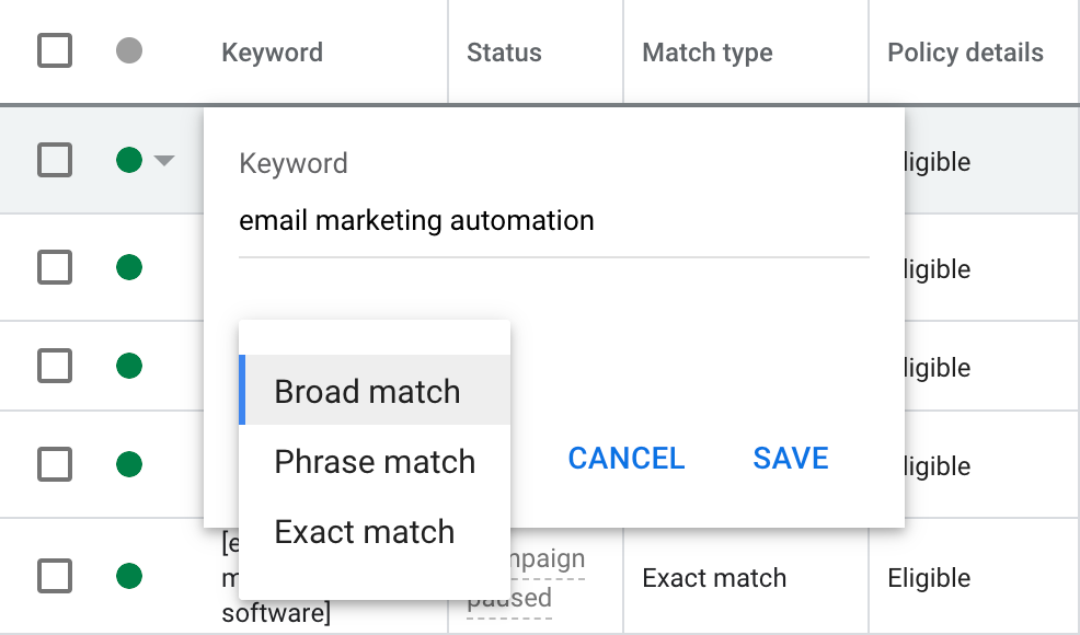 google Ads Keyword Match Types