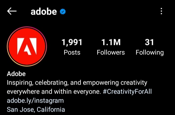 Adobe - B2B brand on Instagram