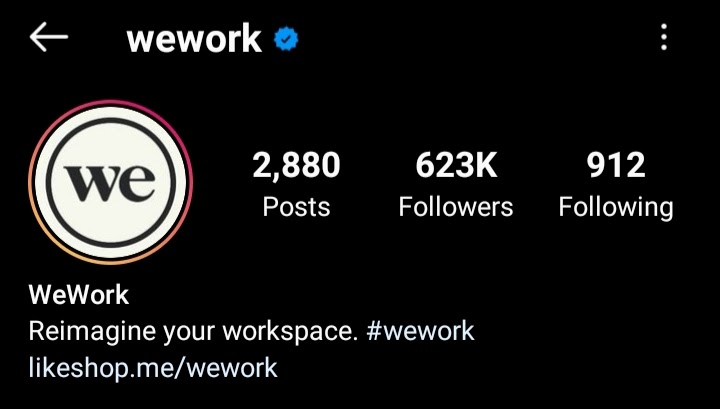 WeWork -B2B brand on Instagram