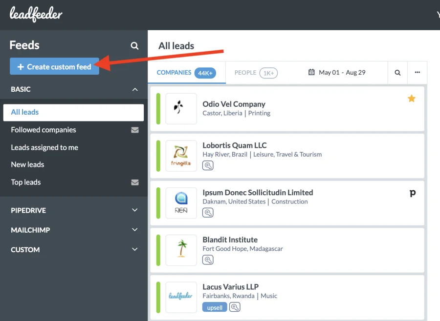 Create custom lead feed